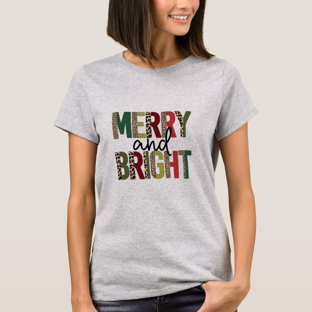 Modern Colour Blocked Leopard "Merry and Bright" T-Shirt (Front)