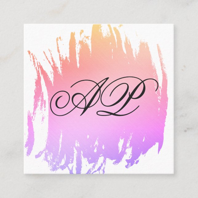 Modern Colour Brushed Monogram Square Business Card (Front)