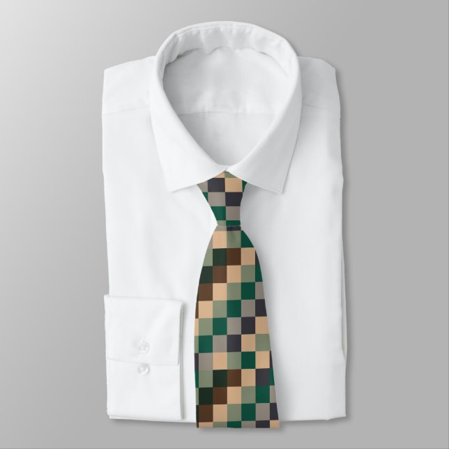 Modern Colour Checks Chequerboard Tie (Tied)