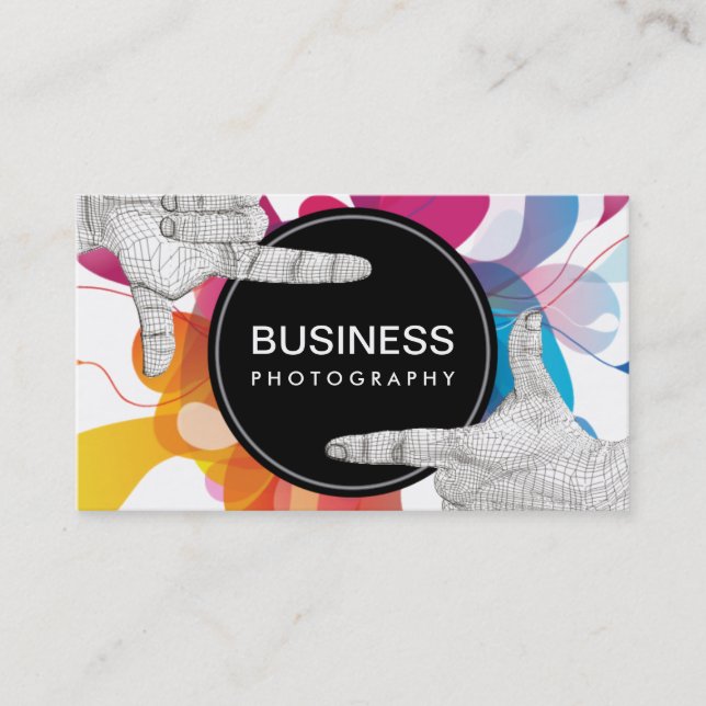 Modern Colour Flow Hands Frame Photography Business Card (Front)