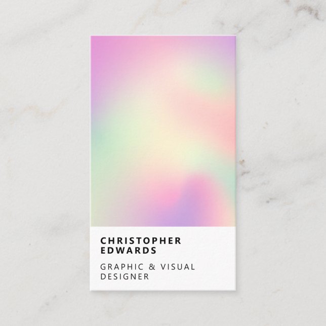 Modern colour holographic gradient white minimalis business card (Front)