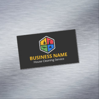 Modern Colour Logo House Cleaning Service Magnetic Business Card