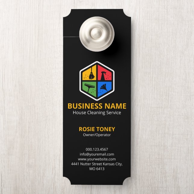 Modern Colour Logo House Cleaning Service QR Code Door Hanger (On Knob)