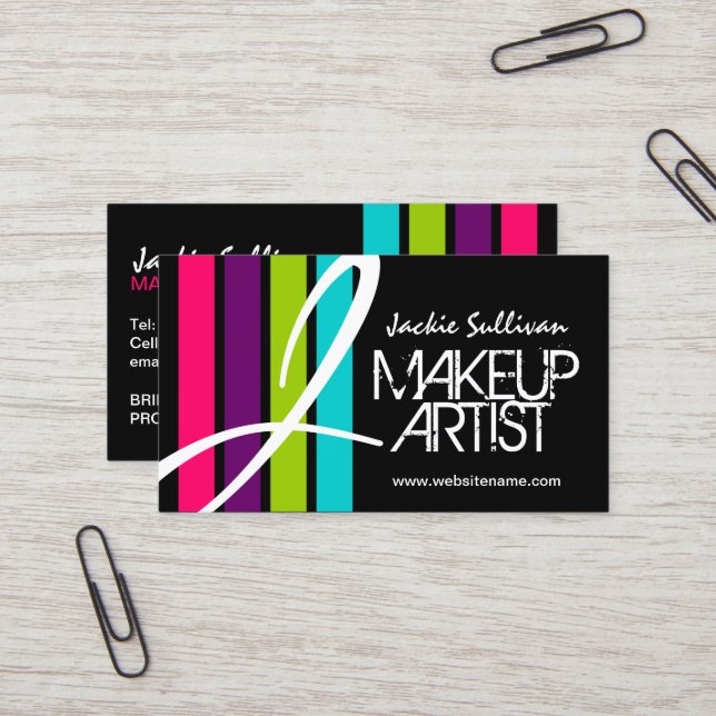 Modern Colour Makeup Artist Monogram Business Card (Front/Back In Situ)