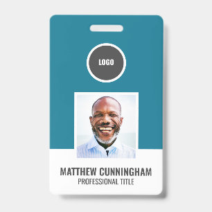 Modern Colour Round Logo Employee Name Barcode ID Badge