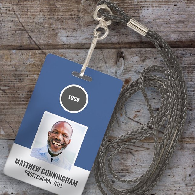 Modern Colour Round Logo Employee Name Barcode ID Badge (Creator Uploaded)