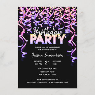 Modern Colour Streamers Confetti BIRTHDAY PARTY Invitation