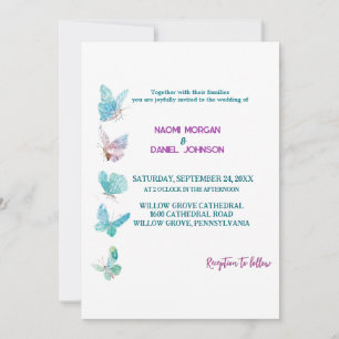 Modern Coloured Butterflies Wedding Invitation