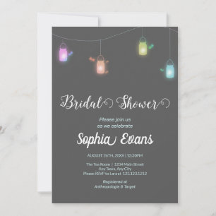 Modern Coloured Hanging Mason Jars Grey Shower Invitation