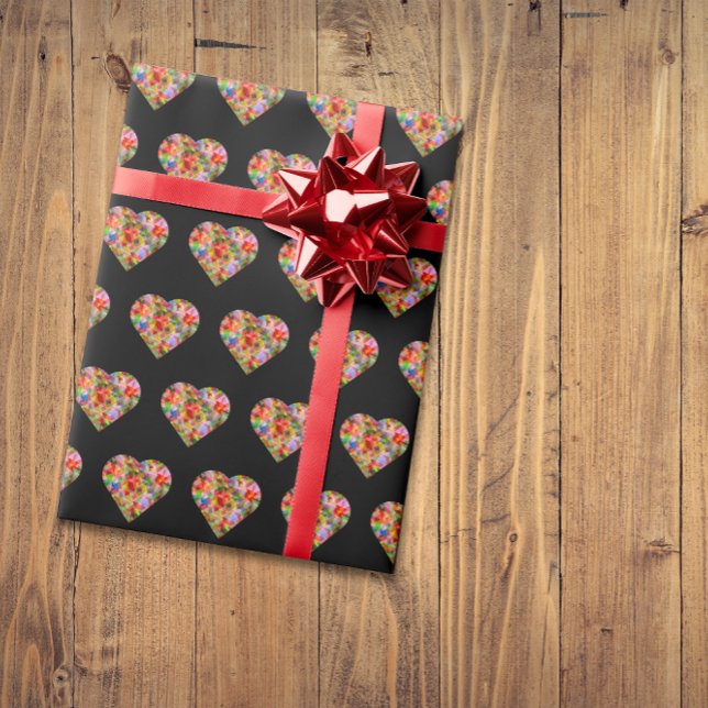Modern coloured heart black pattern wrapping paper (Creator Uploaded)