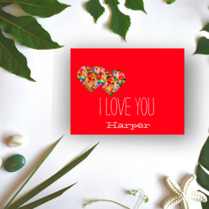 Modern coloured heart red i love you holiday postcard