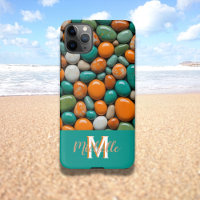 Modern Coloured Stone Pebbles Monogram M Teal