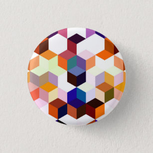 Modern Colourful 3d Cubes and Hexagons pattern 3 Cm Round Badge