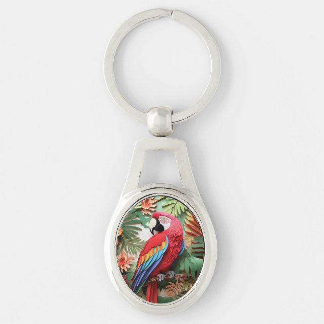 Modern Colourful 3D parrot Bird Lover  Key Ring (Front)