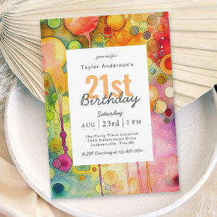 Modern Colourful Abstract 21st Birthday Party Invitation