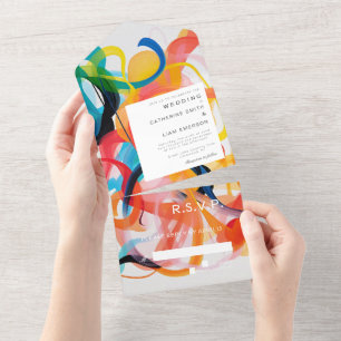 Modern colourful abstract art Wedding design All In One Invitation