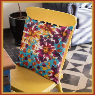Modern Colourful Abstract Flower And Leaf Pattern Cushion