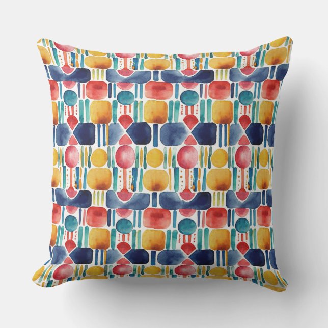 Modern Colourful Abstract Geometric Watercolor  Cushion (Front)