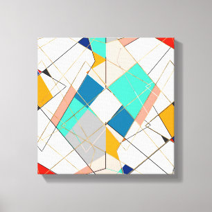 Modern Colourful Abstract Gold Geometric Strokes Canvas Print