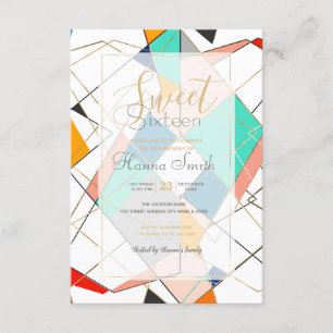 Modern Colourful Abstract Gold Geometric Strokes Invitation