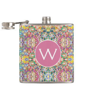 Modern Colourful Abstract Mosaic Monogram Hip Flask