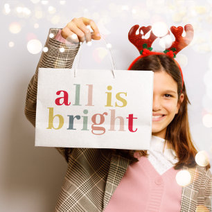 Modern Colourful All Is Bright   Happy Holiday Large Gift Bag