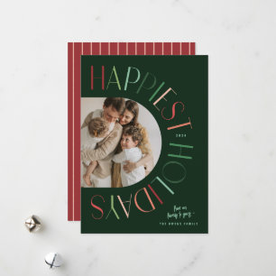 Modern Colourful Arched One Photo Happiest Holiday Card