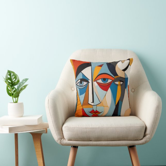 Modern Colourful Art Abstract Face Cushion (Chair)