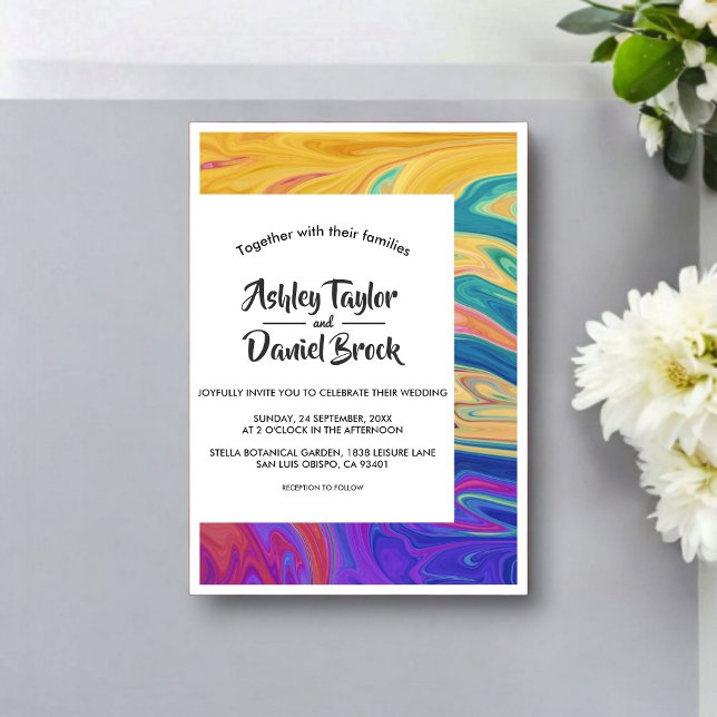 Modern Colourful Artistic Abstract Paint Wedding Acrylic Invitations (Creator Uploaded)