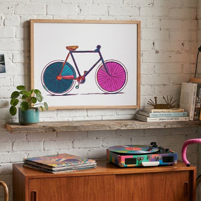 Modern Colourful Bicycle Line Art Drawing Poster (Creator Uploaded)