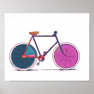 Modern Colourful Bicycle Line Art Drawing Poster