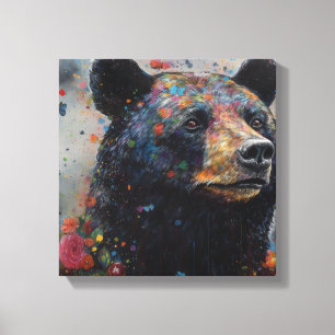 Modern Colourful Black Bear Art Canvas Print