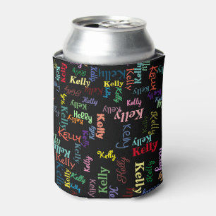 Modern Colourful Black Monogram Name Can Cooler