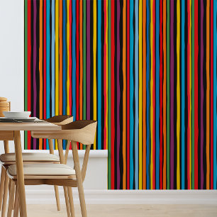 Modern Colourful Black Multicolor stripes Wallpaper