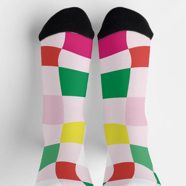 Modern Colourful | Blocks Tartan Plaid Christmas Socks (Top)