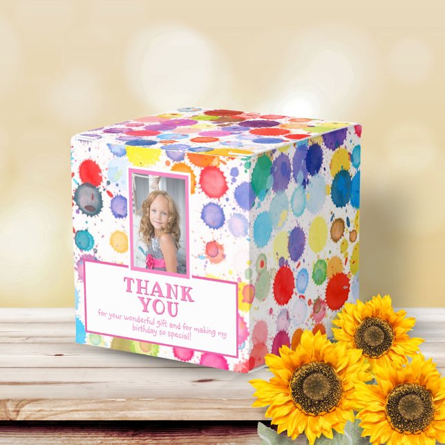 Modern Colourful Blots Photo Birthday Thank You Favour Box (Creator Uploaded)