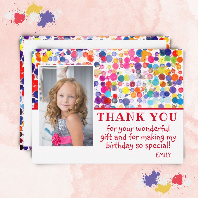 Modern Colourful Blots Photo Birthday Thank You Postcard (Creator Uploaded)