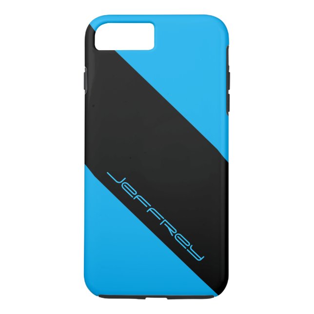Modern Colourful Blue/Black Stripe Personalise Nam Case-Mate iPhone Case (Back)