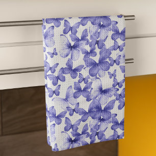Modern Colourful Blue Butterflies Tea Towel