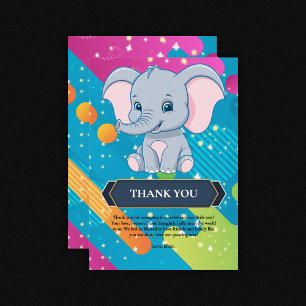 Modern Colourful Blue Elephant Baby Shower Thank You Card