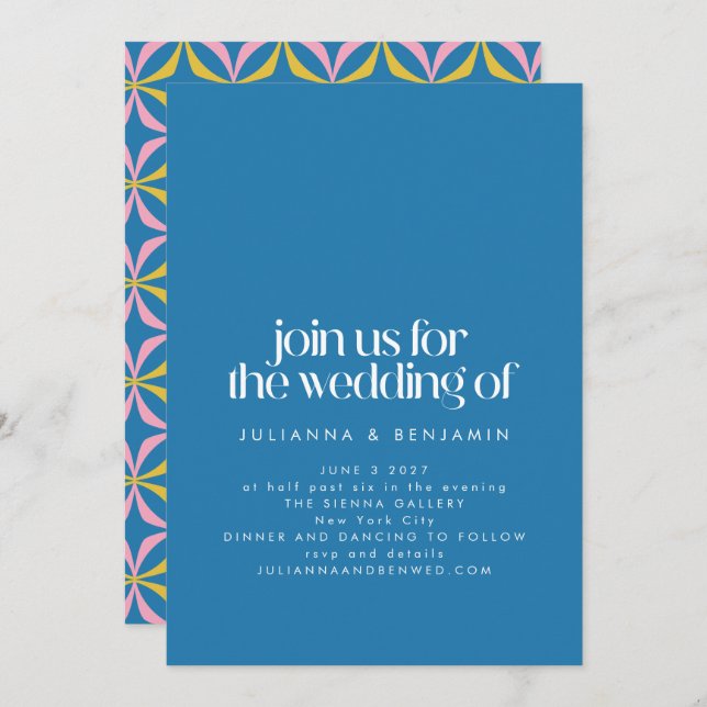 Modern Colourful Blue Geometric Simple Wedding Invitation (Front/Back)