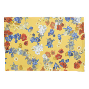 Modern Colourful Blue Red Yellow Flowers Pillowcase