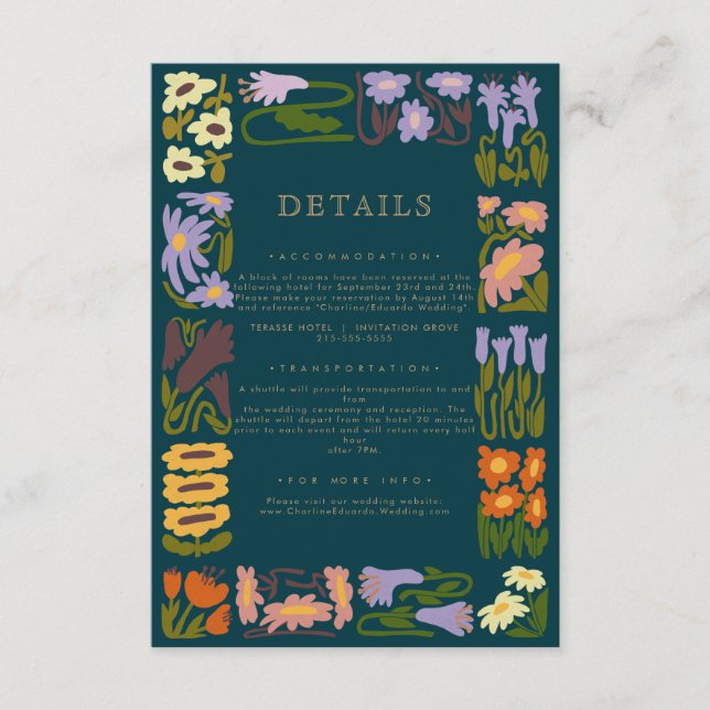Modern Colourful Boho Chic Wedding Details Enclosure Card (Front)