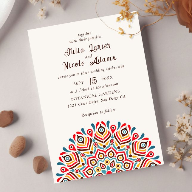 Modern Colourful Boho Ethnic Floral Mandala Weddin Invitation (Creator Uploaded)