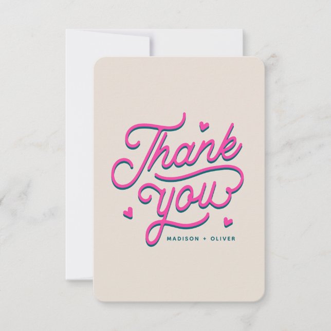 Modern Colourful Bold Thank You Typography Wedding Card (Front)