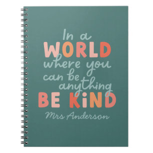 Modern colourful bold typography be kind teacher notebook