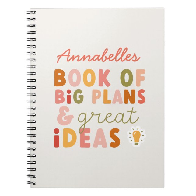 Modern colourful bold typography plans and ideas n notebook (Front)