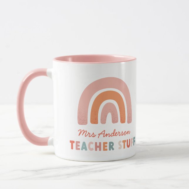 Modern colourful bold typography rainbow teacher mug (Left)