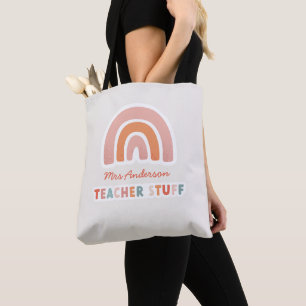 Modern colourful bold typography rainbow teacher tote bag