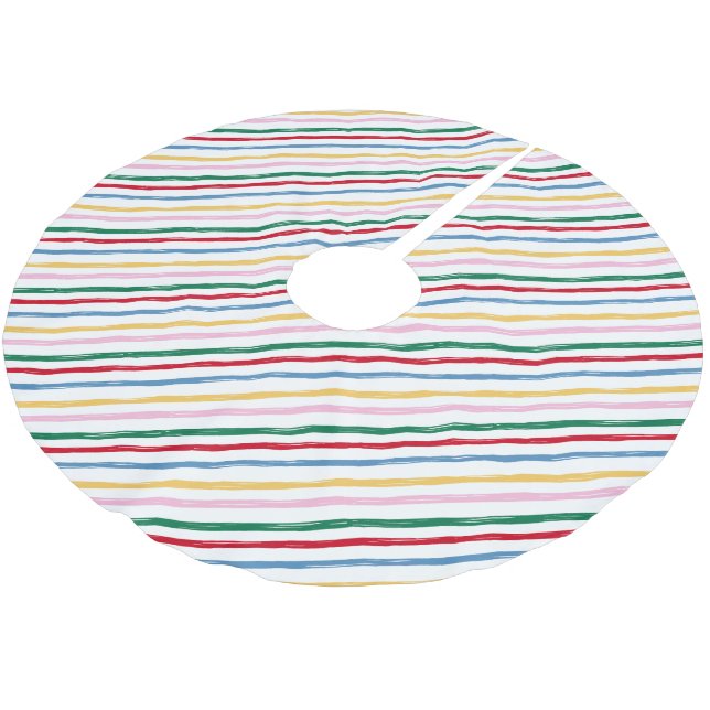 Modern Colourful Bright Christmas Stripes Brushed Polyester Tree Skirt (Angled)